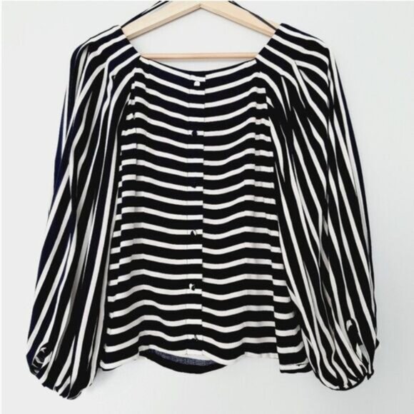 BANANA REPUBLIC Puff Sleeve Boho Square Neck Stripped Crop Blouse Sz S - Picture 8 of 13